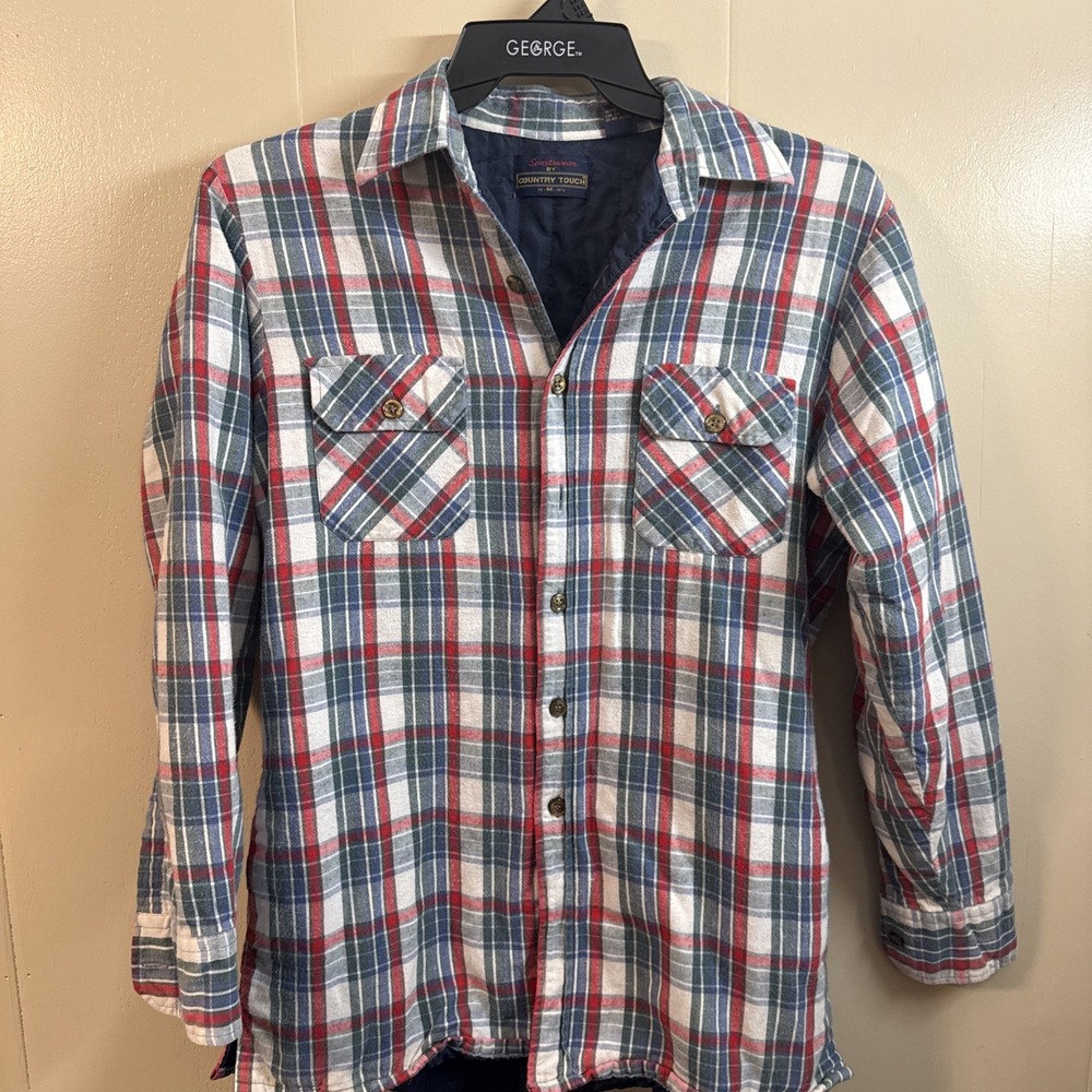 Sportswear Country Touch Men's Flannel Button Up Sz Medium Blue Lined Plaid